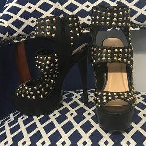 Studded strappy ankle strap platform sandal heels